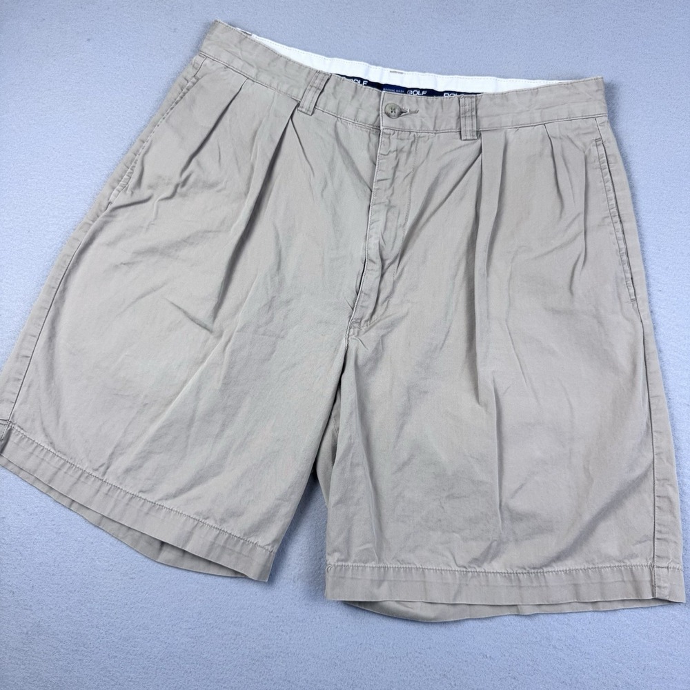 Vintage Polo Ralph Lauren Golf Double Pleated Chino Shorts Men 32 Khaki 7.5"